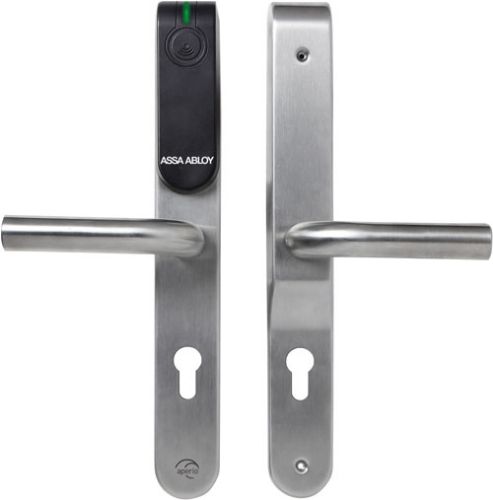 Bild von ASSA ABLOY Aperio Online Beschlag E100V3 , MIFARE DESFire, Euro-PZ  Türdicke 40-50 mm; Entfernung 92 mm; Drücker L-Form  